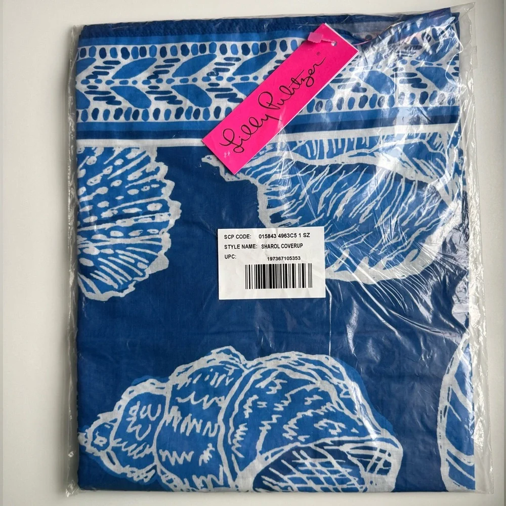Brand New Lilly Pulitzer Sharol Pareo Cover-Up Barton Blue Shell Of A Good Time - Picture 5 of 6